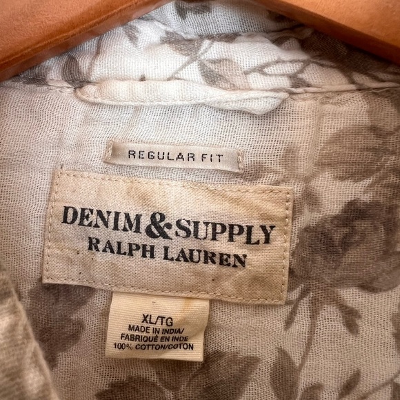 Ralph Lauren Denim & Supply Cream with Taupe Floral Button Down Shirt - Picture 3 of 5